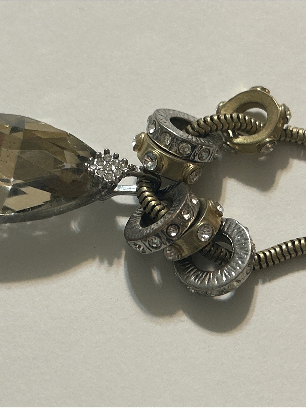 LOFT Smoky Crystal Teardrop Pendant Snake Chain Necklace Rhinestone Accents